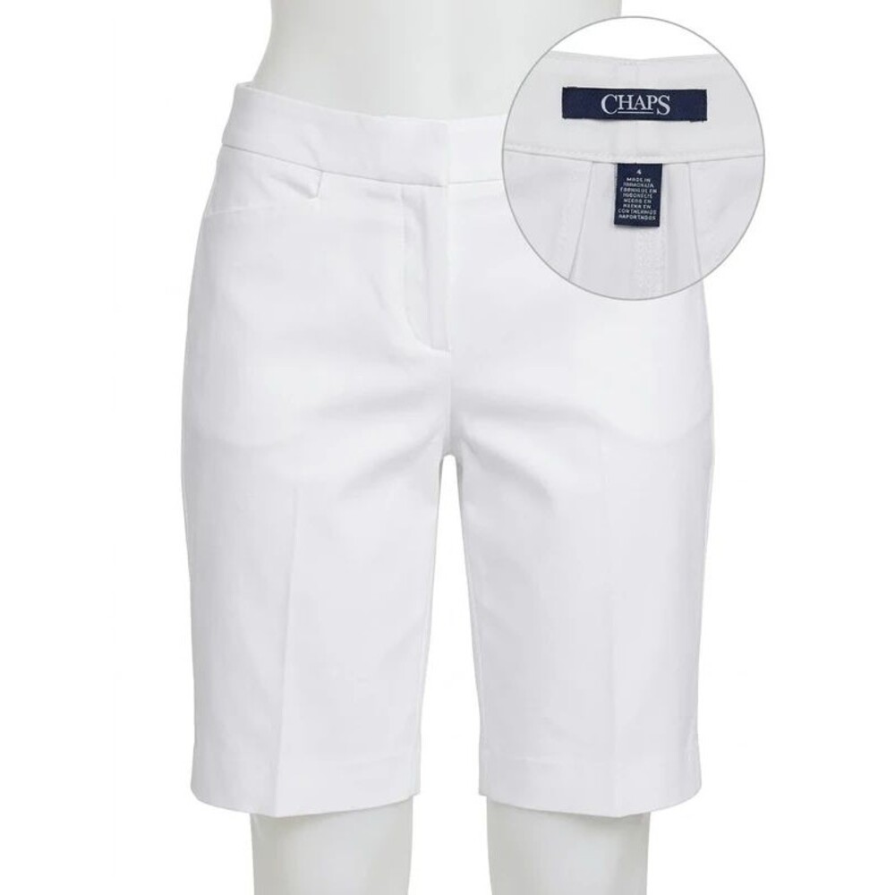 Chaps White Bermuda Shorts Women Size 4 Mid Rise Flat Front Cotton Stretch
